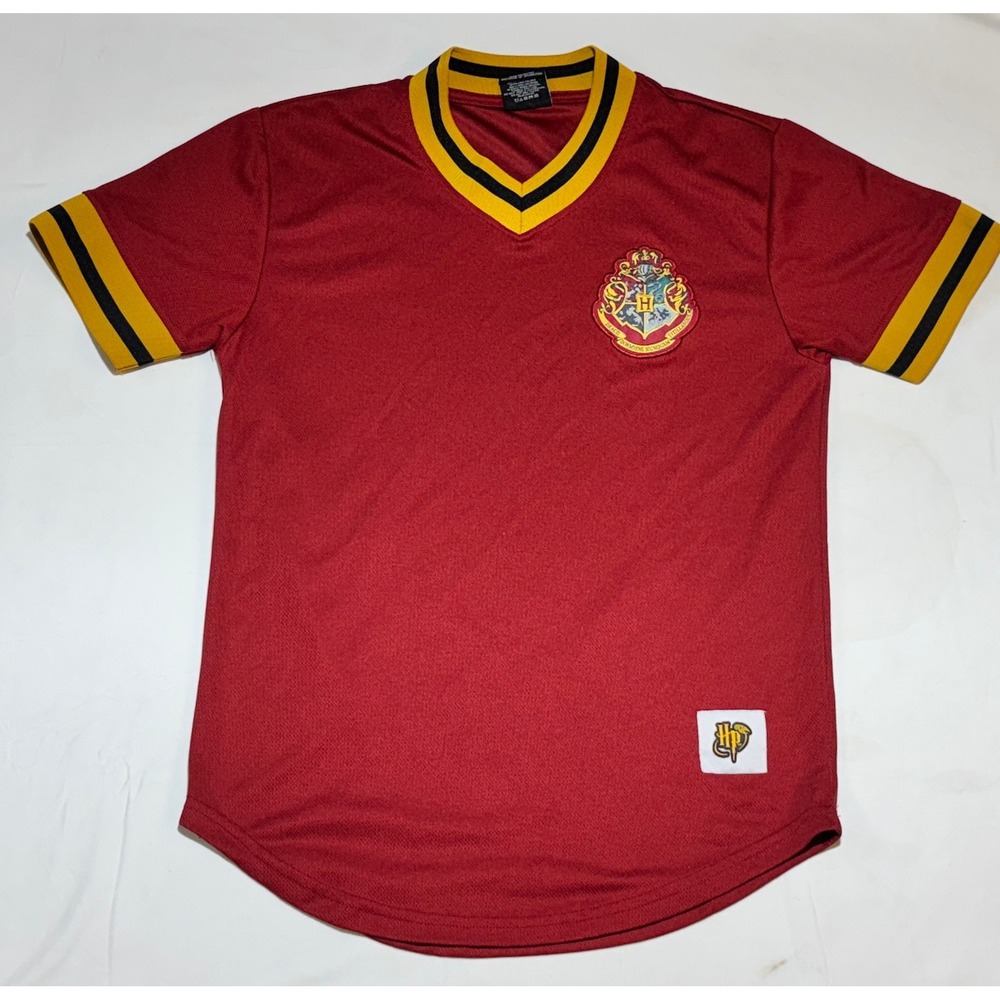 Harry Potter Hogwarts Crest Jersey Shirt Burgundy Gold XS Gryffindor Style